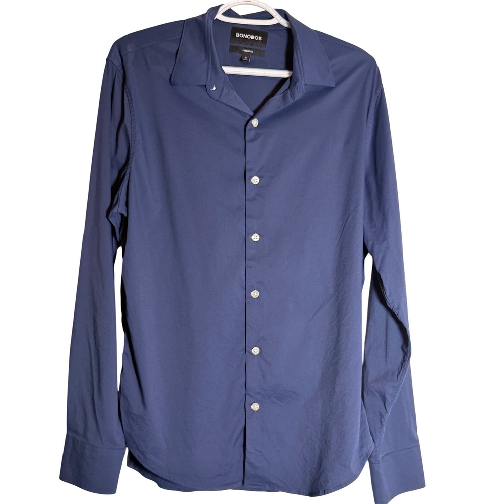 Bonobos Mens Standard Fit Navy Blue Stretch Button Down Shirt Medium 23407-BNC94